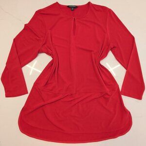 Lauren Ralph Lauren Sz L Women's 3/4 Sleeve Pullover Top Keyhole Neck Minimalist